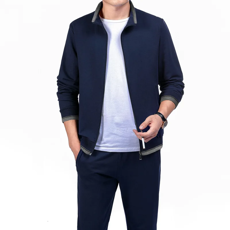 Navy Blue sets Spring Autumn Men's Sweatshirt Set Two-piece Set Loose Sportwear Suit Casual Wear Tracksuit Men Dad Suit Chandal Hombre - Цвет: Navy Blue sets