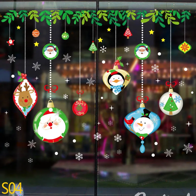 S04 Merry Christmas Snowflake Window Sticker Frozen Party Winter Wall Stickers DIY Happy New Year Xmas Decor Shop Window Ornaments - Color: S04