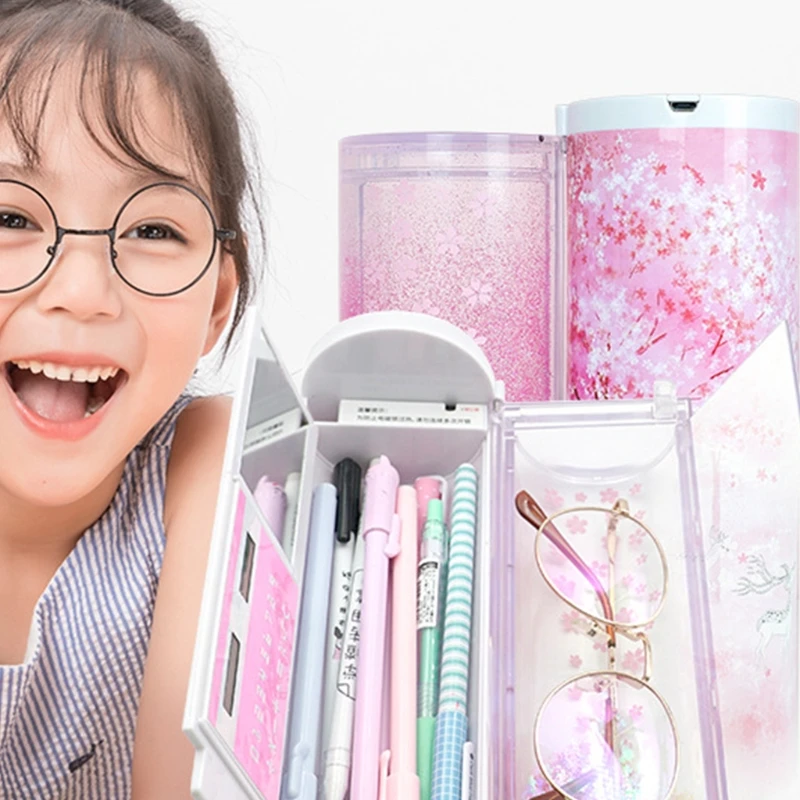 Exquisite Smart Pen Case Cylinder Holder Digital Password Lock Built-in Mirror Detachable Calculator Erasable Board | Канцтовары для