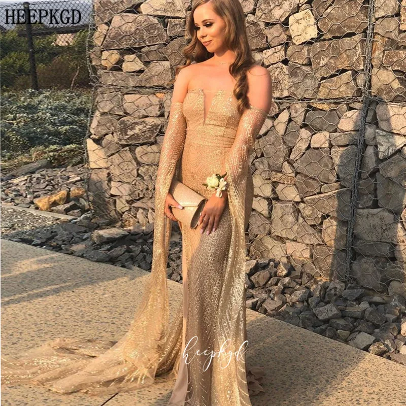 Блестящее вечернее платье с длинным рукавом в стиле Саудовской Аравии без