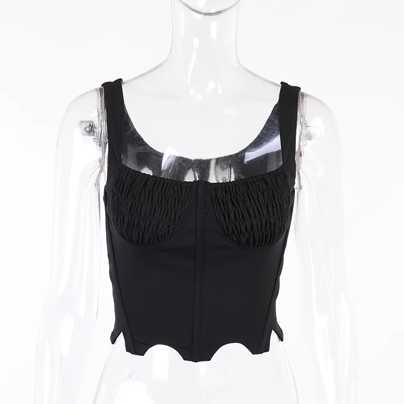 

Irregular Fashion Women Crop Top Solid Color Halter Pleated Girdles Sexy Skinny Femmal Tank Tops Casual Clothing Summer 2021