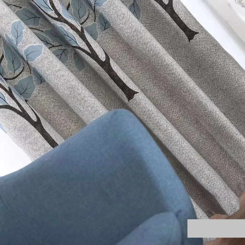 Плотные конопляные шторы в скандинавском стиле с принтом большого дерева и