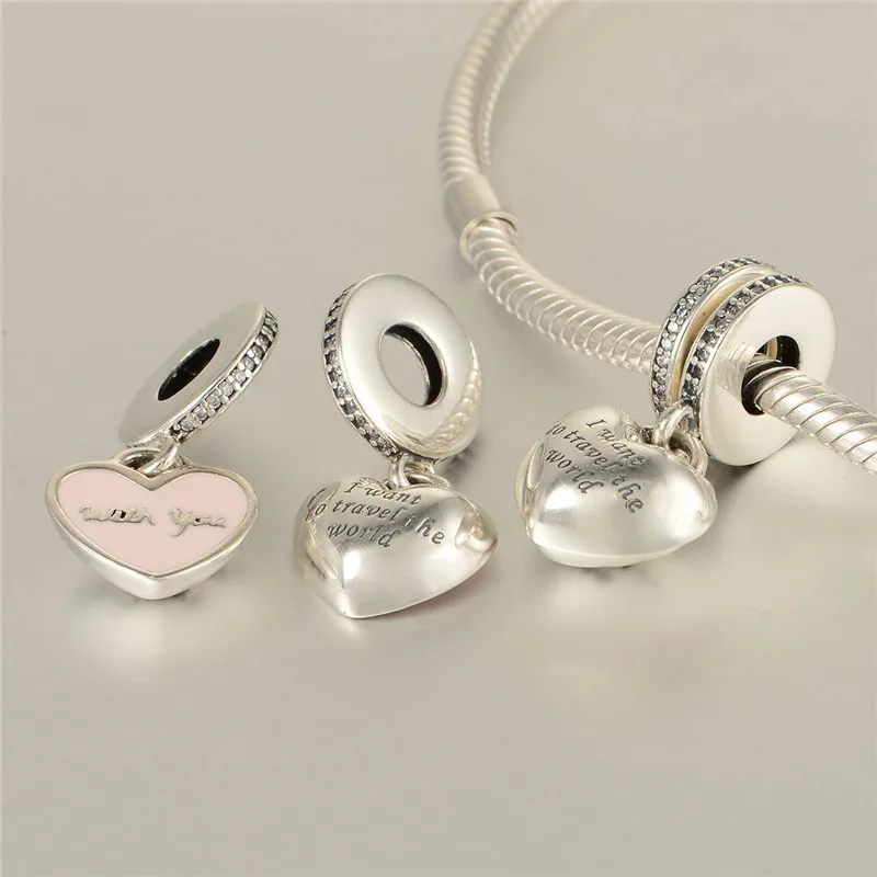 Путешествие по миру с вами кулон сердце Розовая эмаль подвески для цепи браслеты