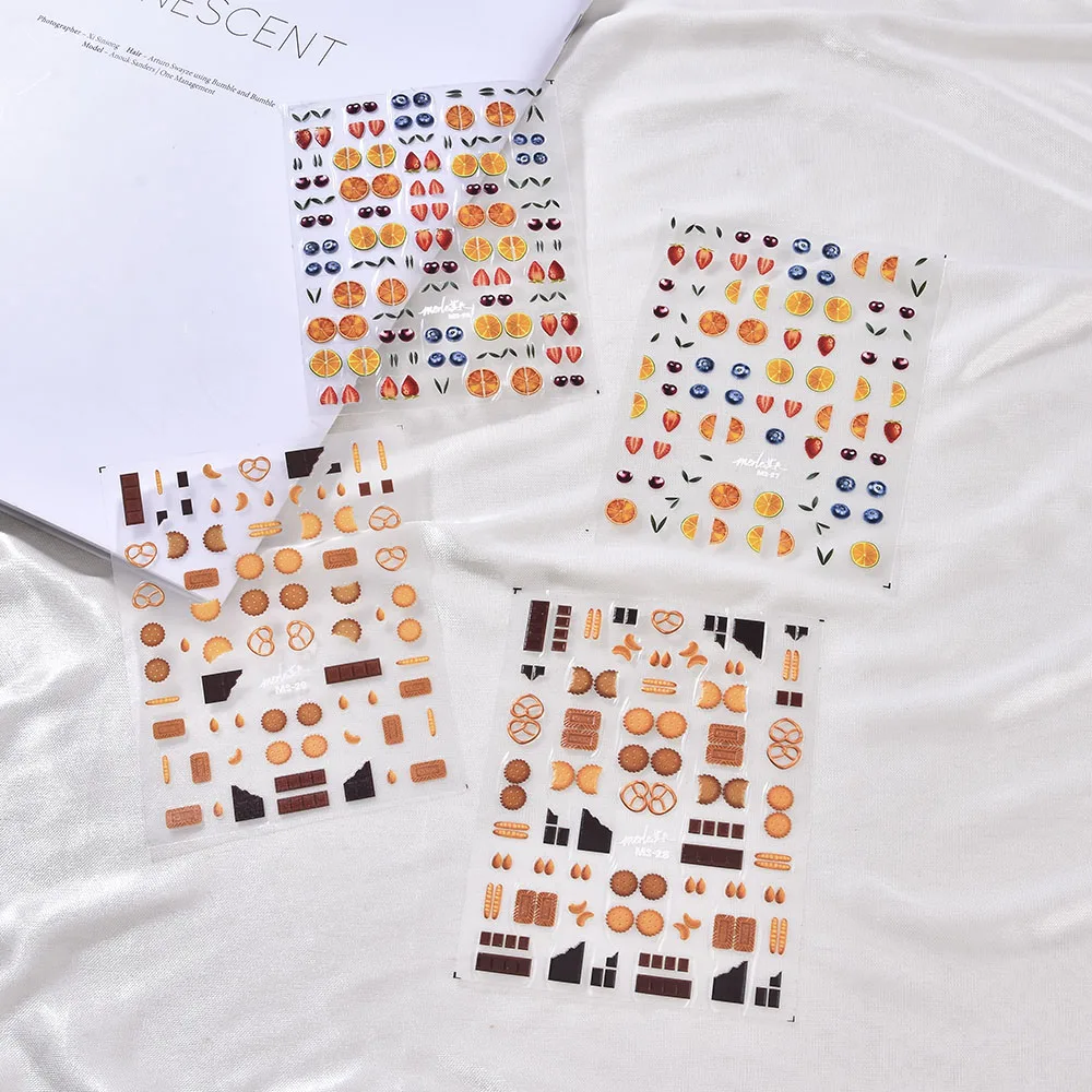 

1Pcs Food Series DIY Nail Art Stickers Decor Daily 5D Nail Sticker Embossed Cookies Fruit Nail Manicure Decoration Design Tips