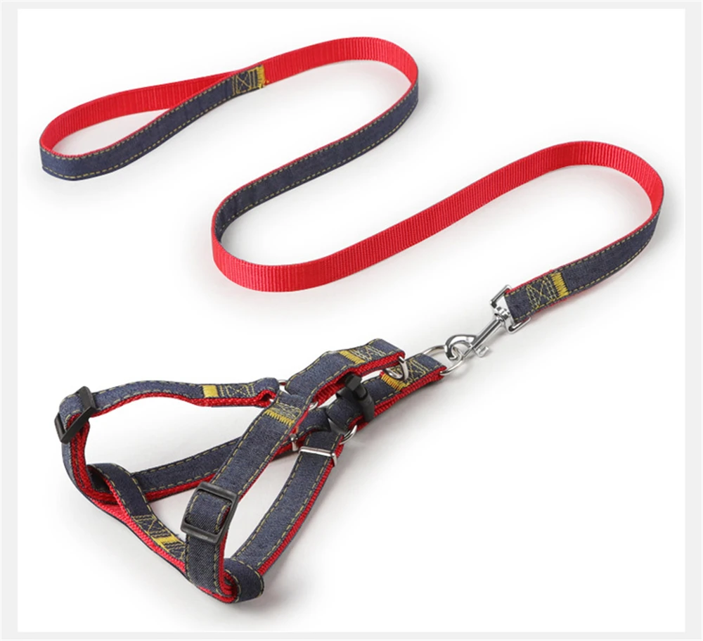 Новое поступление Красочная джинсовая ткань деним собаки жгут поводок ошейник