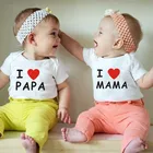 Комбинезоны для маленьких девочек, летняя одежда для малышей, комбинезон для новорожденных, хлопковый костюм для малышей с надписью Love Papa Mama, Одежда для новорожденных мальчиков