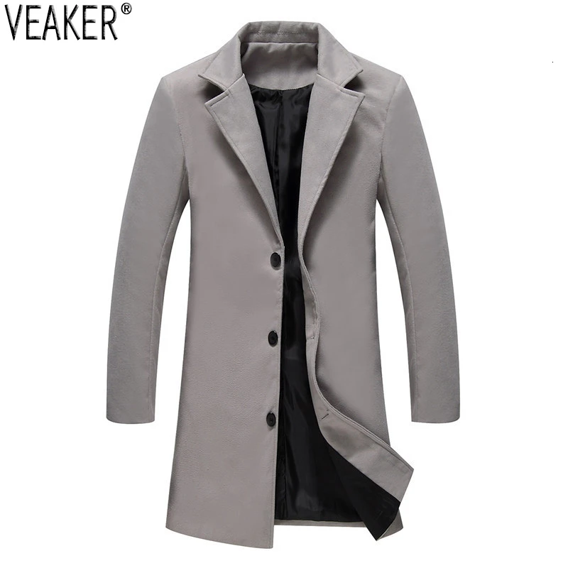 

Мужское шерстяное пальто, длинное однотонное пальто, повседневная верхняя одежда, M-5XL, Осень-зима 2021