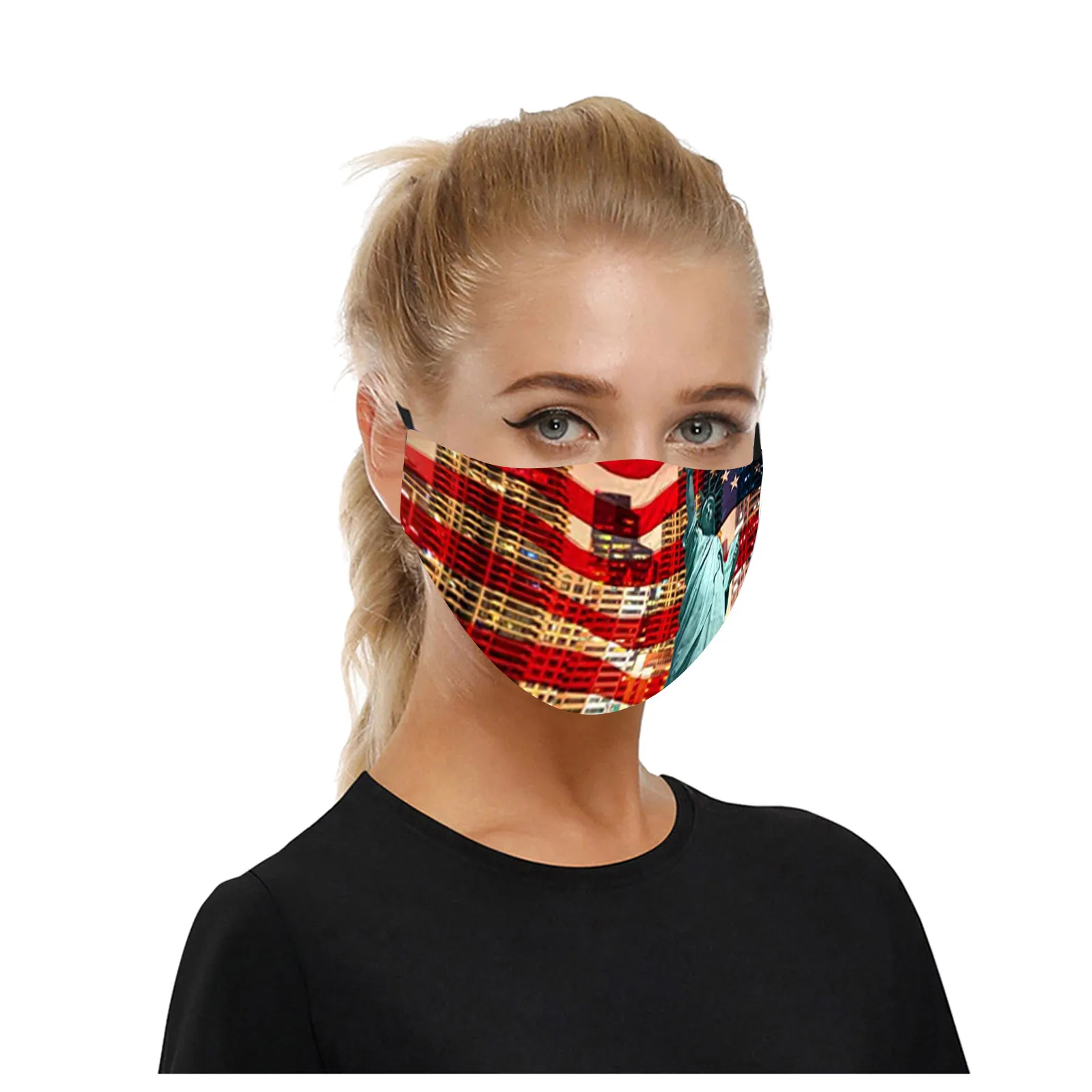 Многоразовые маски для лица женские Тканевые моющиеся с принтом флага защитные
