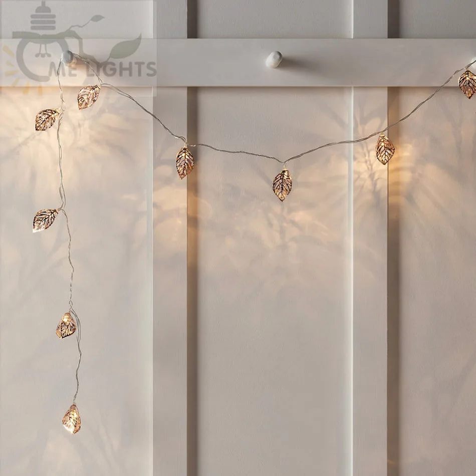 

LED Fairy Lights 20 Metal Leaves Garland String Light Battery Christmas lights for Festival Halloween Party Wedding Decoration