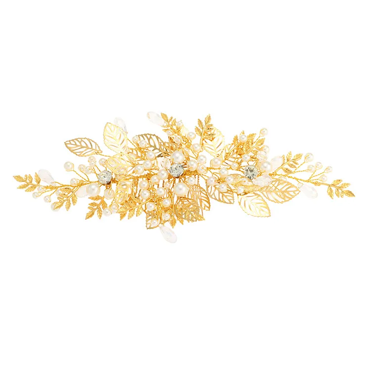 

Le liin sale new style Hair Comb Bridal headpiece fashion crystal headpiece alloy leaf hairpin handmade pearl hair ornament
