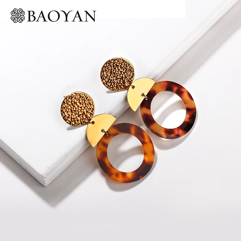 Baoyan золотые Модные леопардовые серьги большие круглые акриловые геометрические