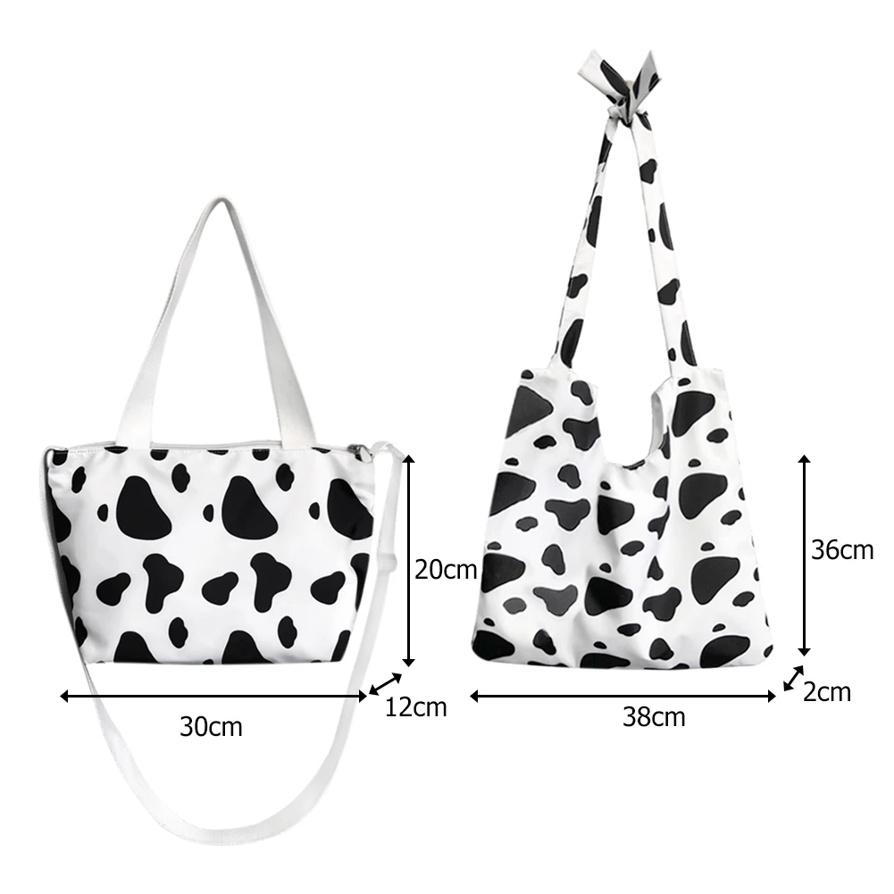 

Casual Women Handbags Lady Cow Milk Printed Shoulder Totes Oxford Messenger Top-handle Shopping Bags