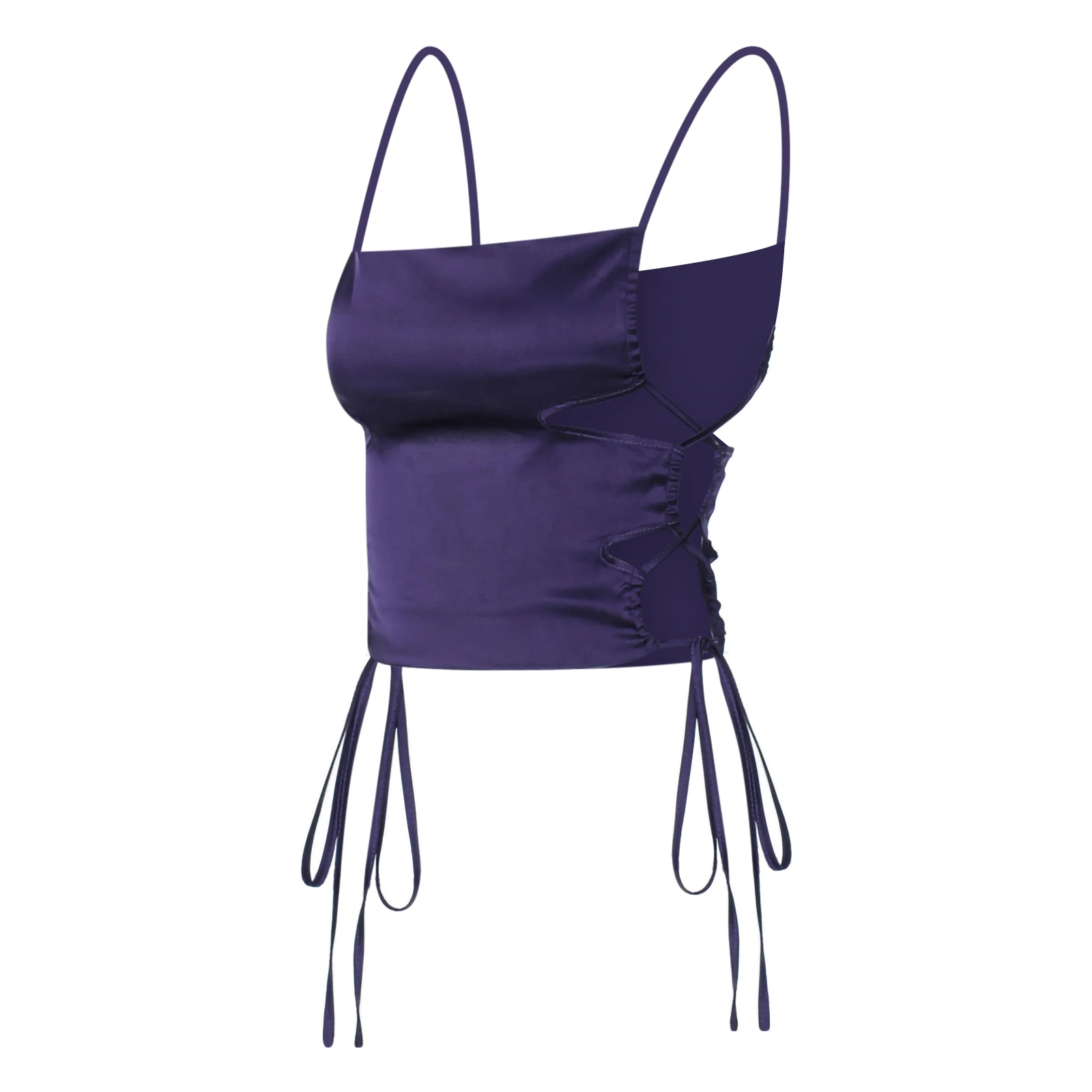 

Summer Womens Sexy Drawstring Crop Cami Tops Spaghetti Strap Criss Cross Lace Up Solid Color Camisole