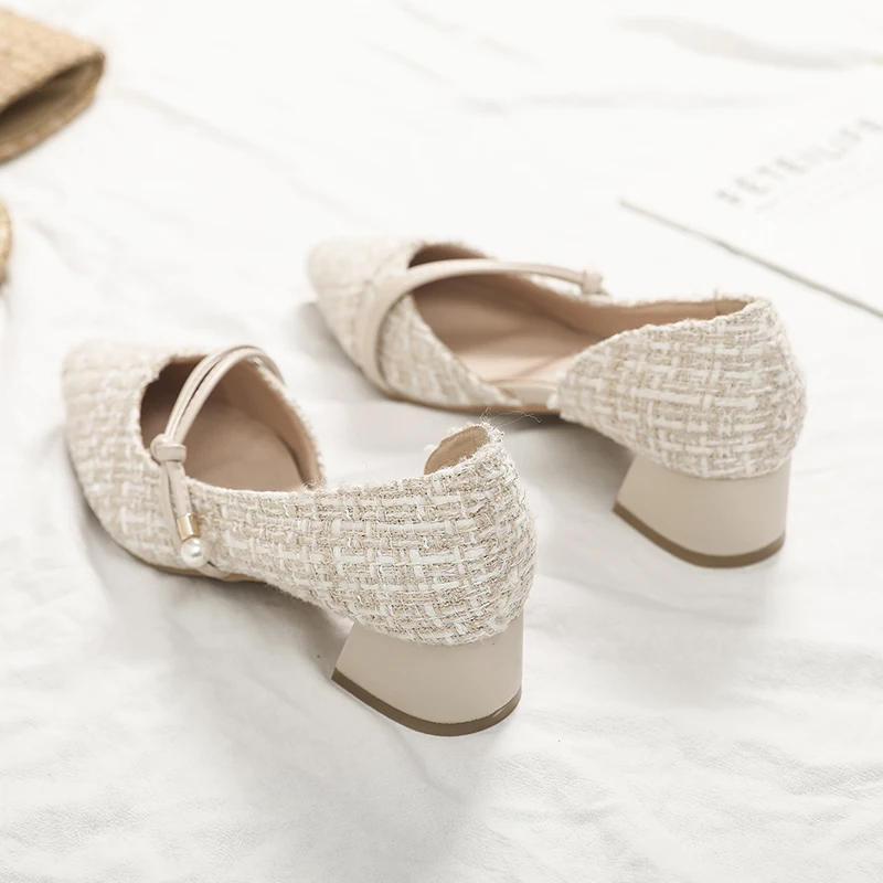 

Fashion Womens Shoes 2021 Sandals Straps Clear Heels All-Match Suit Female Beige Med Shallow Mouth Luxury Comfort Girls Block H