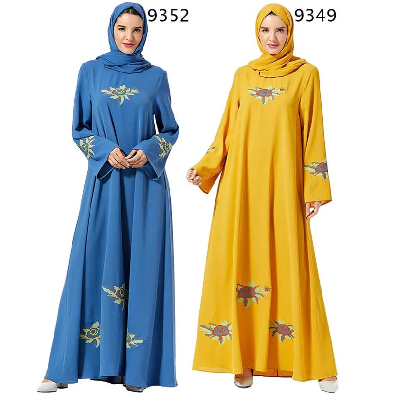 Повседневное мусульманское платье макси с вышивкой Abaya хиджаб длинный халат