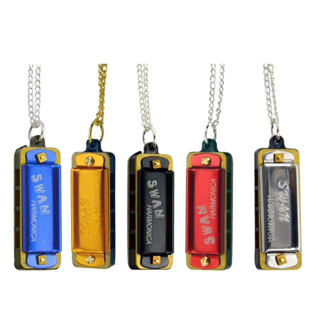 

Metal Mini Harmonica 4 Hole 8 Tone Necklace Design Chain Toy Gift Portable Music Playing Musical Instrument Fashion Harmonica