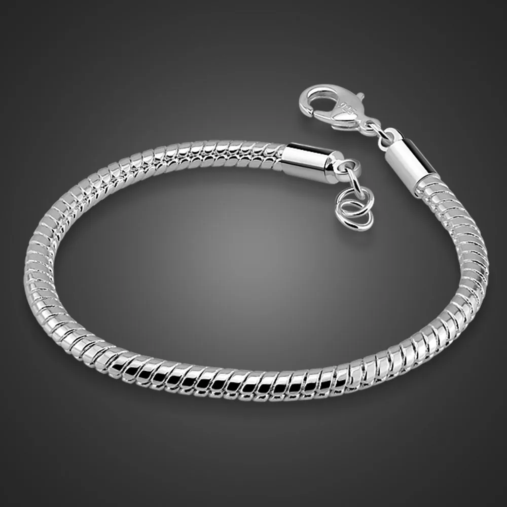 Pulsera de plata esterlina para hombre, brazalete de plata 925 pura, cadena de serpiente de 4 mm y 7-8 pulgadas para niños y hombres, joyería de brazalete de plata sólida Real