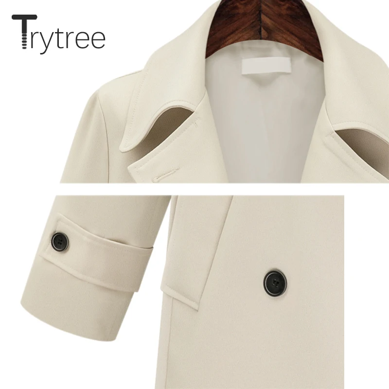 Осенне зимняя повседневная женская куртка Trytree двубортное свободное однотонное