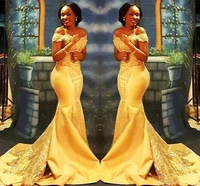african nigerian yellow mermaid prom dresses 2021 off shoulder lace sequined satin evening prom gowns arabic prom dress custom