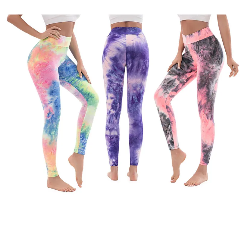 

Casual Sport Fitness Trousers Women High Waisted Stretchy Pants 2021 Spring Summer Tie-Dye Printed Leggings Skinny Jogging