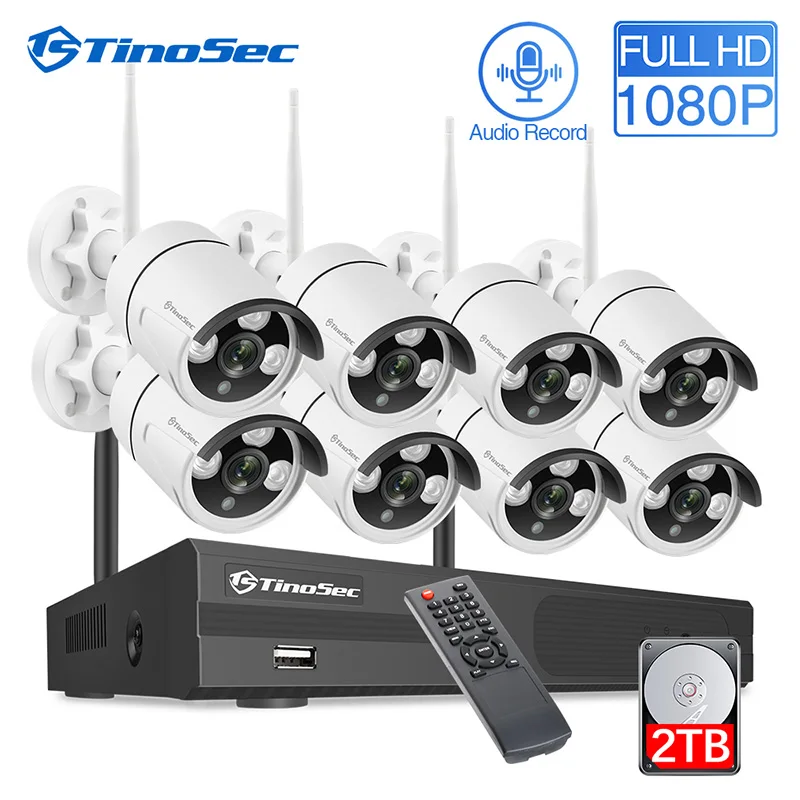 Камера видеонаблюдения TinoSec 8 каналов беспроводная NVR 1080P Wi Fi IP водонепроницаемая