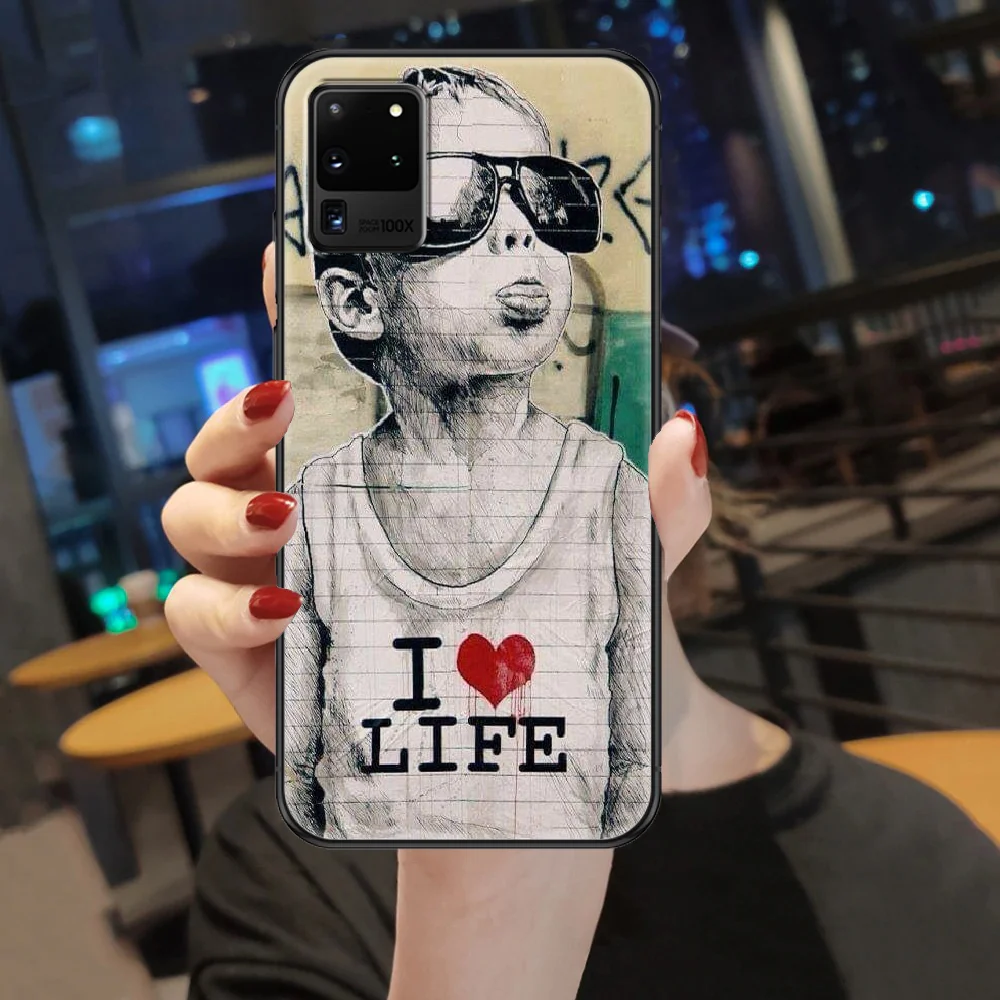 

Street Art Banksy Graffiti Phone case For Samsung Galaxy Note 4 8 9 10 20 S3 S5 S8 S9 S10 S20 Plus UITRA Ultra black trend