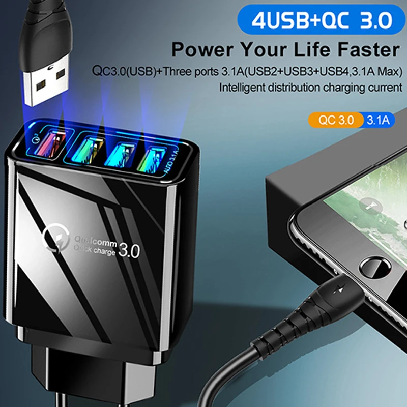 Быстрое зарядное устройство 48 Вт 3,0 USB зарядное устройство для samsung A50 A30 iPhone 7 8 huawei P20 Tablet QC 3,0 быстрое настенное зарядное устройство США ЕС Великобритания разъем-адаптер