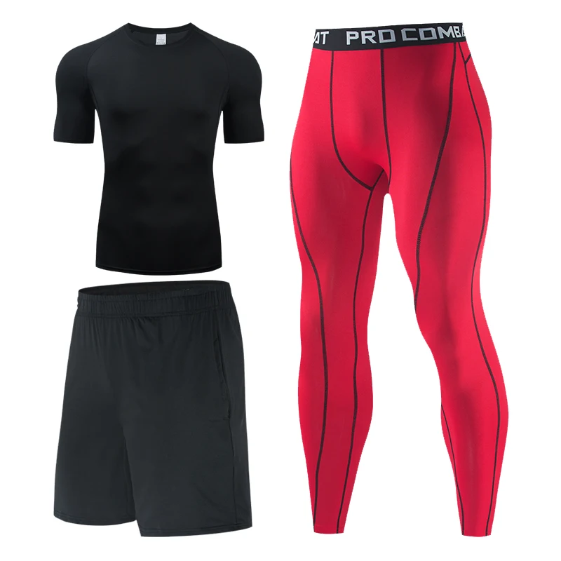 

Men MMA Compression Tights Base layer Running Fitness Basketball leggings Gym t-shirt Black Clothes track suit men sportswear