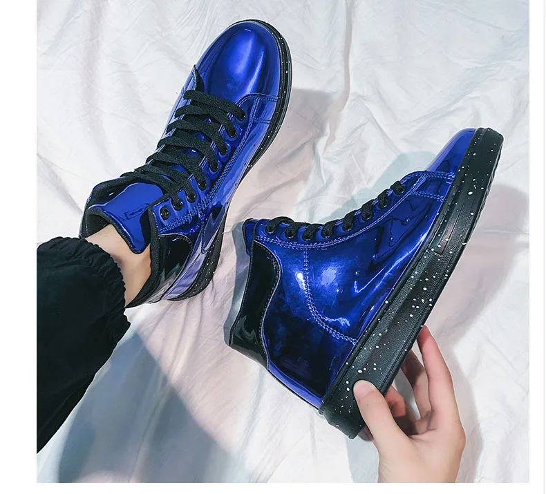Sooneeya High Top Patent Leather Casual Shoes Men Glitter Luxury Boots Male Driving Shoes Brand Designer Bling Leather Shoes