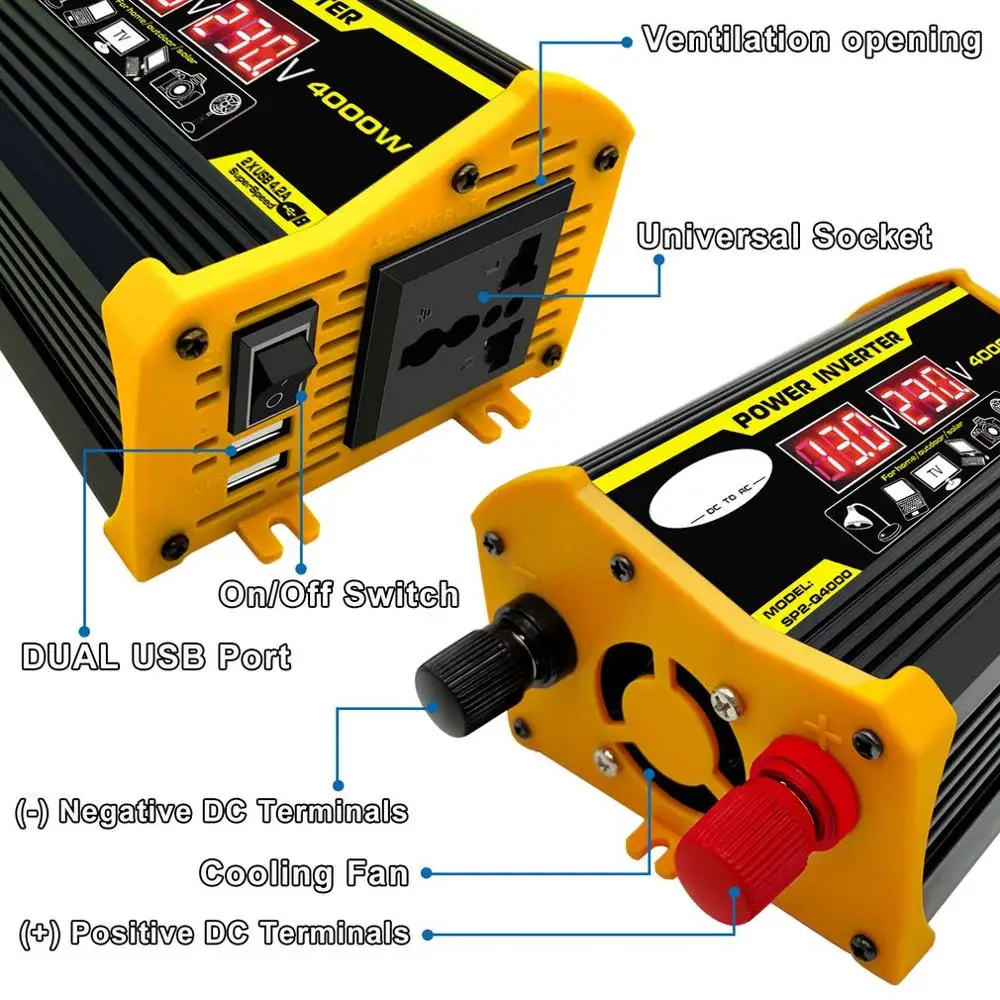 Пик 4000W 12V постоянного тока до 220V/110V Светодиодный Дисплей автомобиля Мощность
