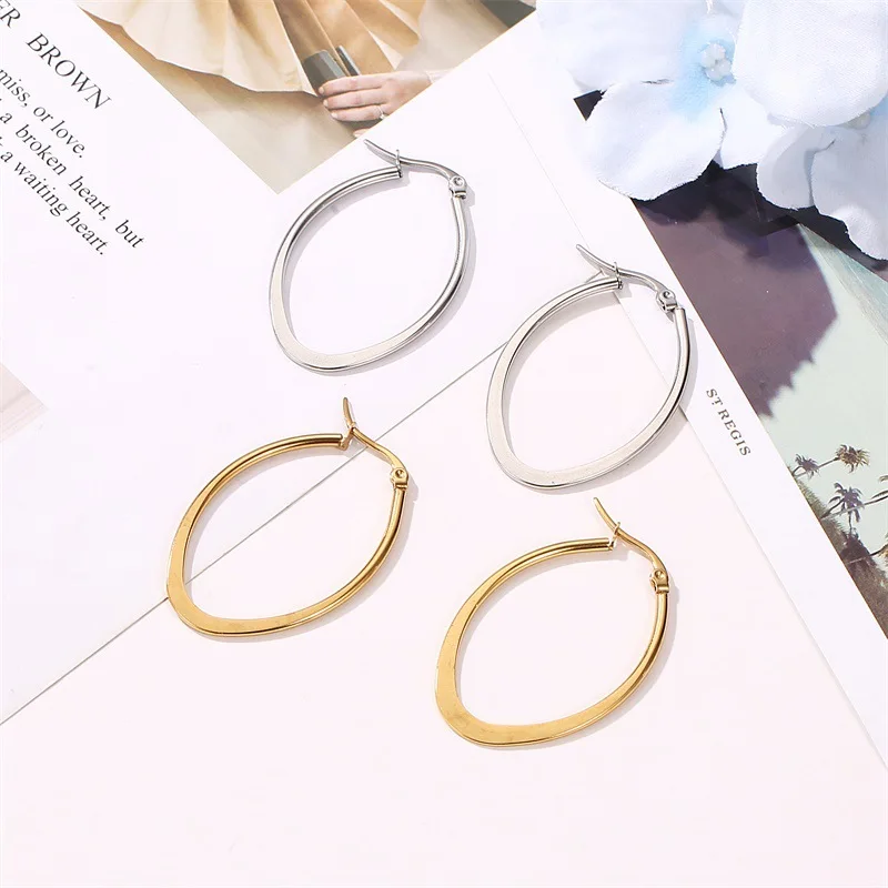 Преувеличенные из нержавеющей стали сердце овальные серьги-кольца для женщин 2019