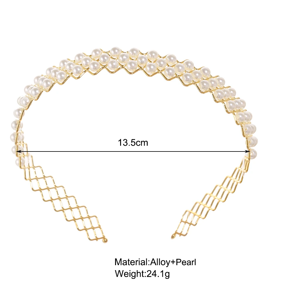 Ободок для волос Женский тонкий металлический с жемчугом и кристаллами |