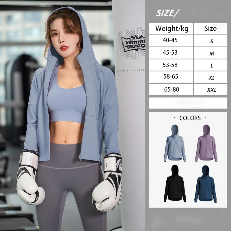 Sport Coat for Women Hooded Zipper Running Jacket Stretch Quick Dry Yoga Wear Long Sleeve Training Fitness Sportwear S-XXL Mujer
