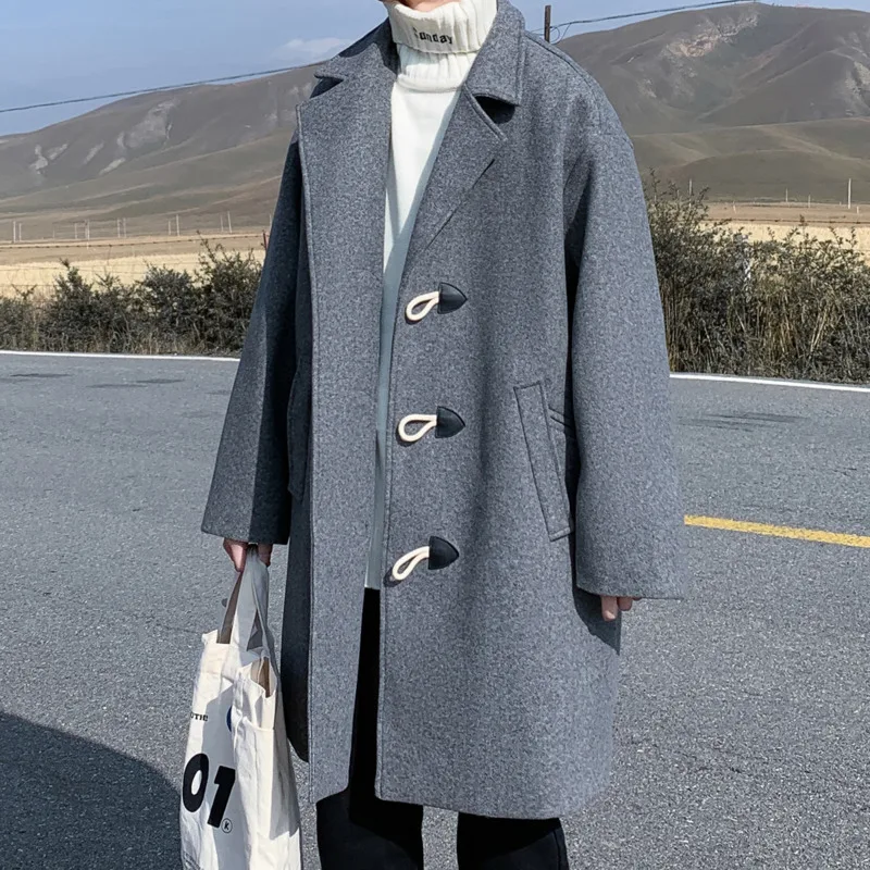 

Зимнее плотное шерстяное пальто, мужское теплое модное длинное шерстяное пальто большого размера, мужская куртка, корейский Свободный трен...