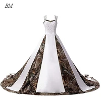 2021 vintage straps camouflage wedding dresses a line appliques long camo formal plus size bridal gowns robe de mariee bm847