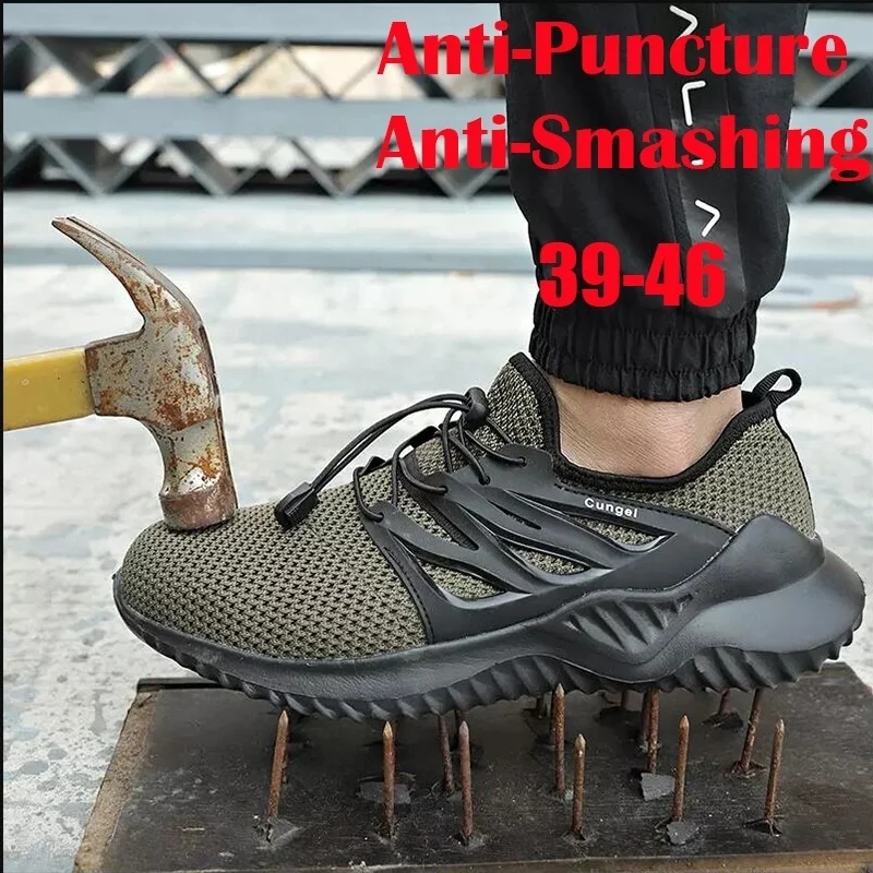 

CUNGEL Safety Work Shoes Boots for Men Male Protective Steel Toe Cap Boots Anti-Smashing Construction Safety Work Sneakers