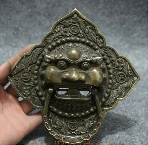 Китайская династия бронзовый дракон Феникс голова льва маска статуя ворота