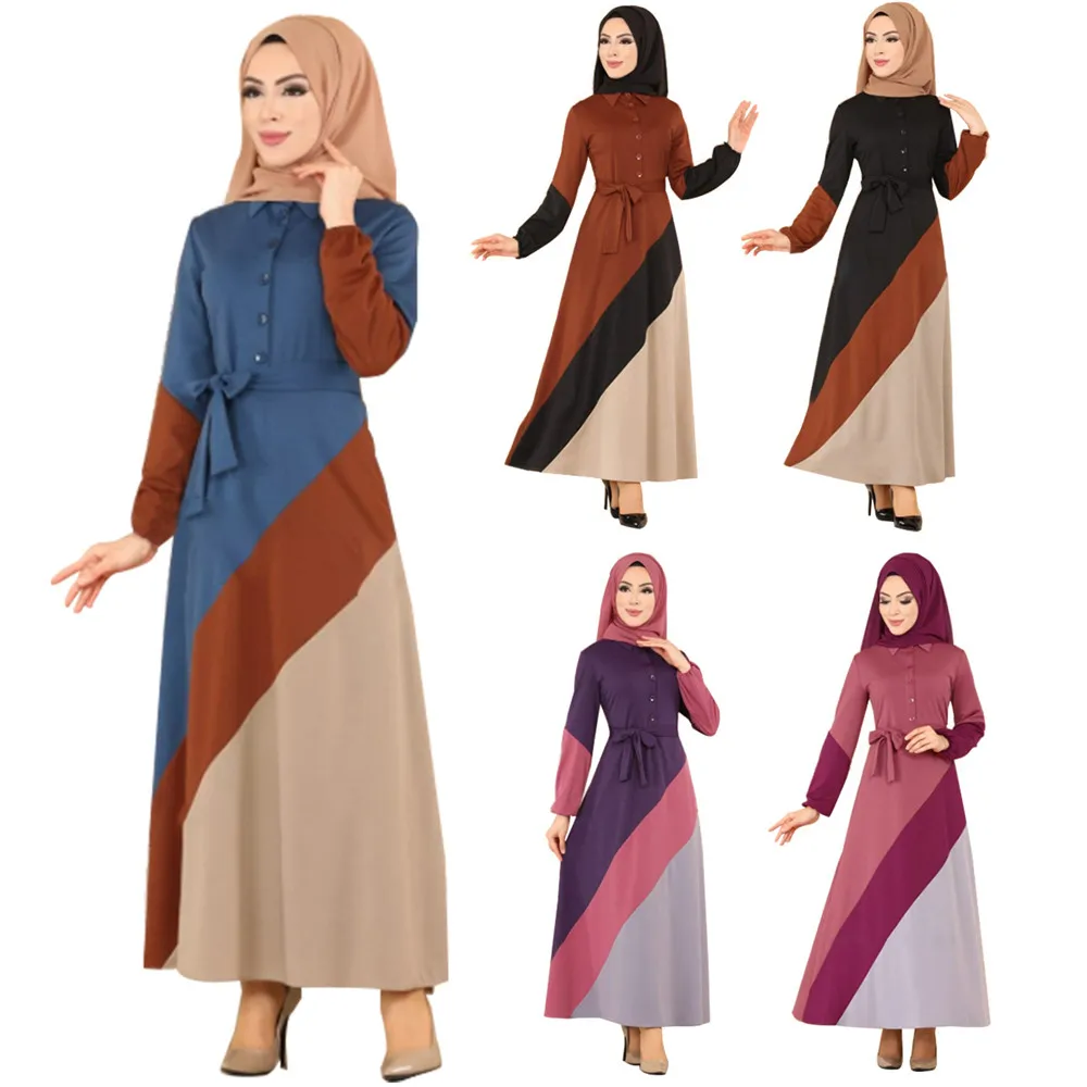 Женское длинное платье в мусульманском стиле, винтажное этническое платье в стиле пэчворк, контрастных цветов, кафтан, Мусульманский Стиль