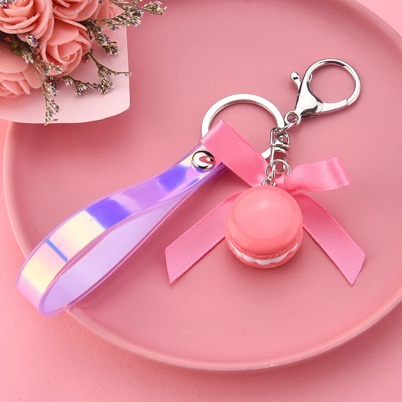 

2021 New Soft Clay French Cake Keychain Ribbon Bow Car Keyring Leather Rope Pendant Wedding Key Pendant Party Gift Jewelry