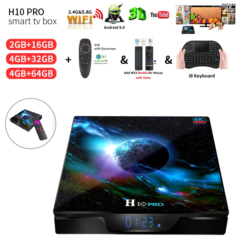 ТВ приставка H10 Pro с Android 9 0 Allwinner H603 4 ГБ 64 6K медиаплеер Двойной Wi Fi PRO Гб ОЗУ 32