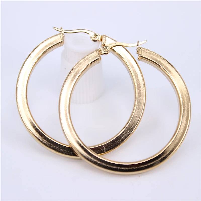 gold color43mm Горячая полые несколько размеров золото/серебро Цвет классические ювелирные изделия из нержавеющей стали гладкие серьги-кольца для вечеринки для женщин LH773 - Окраска металла: gold color43mm
