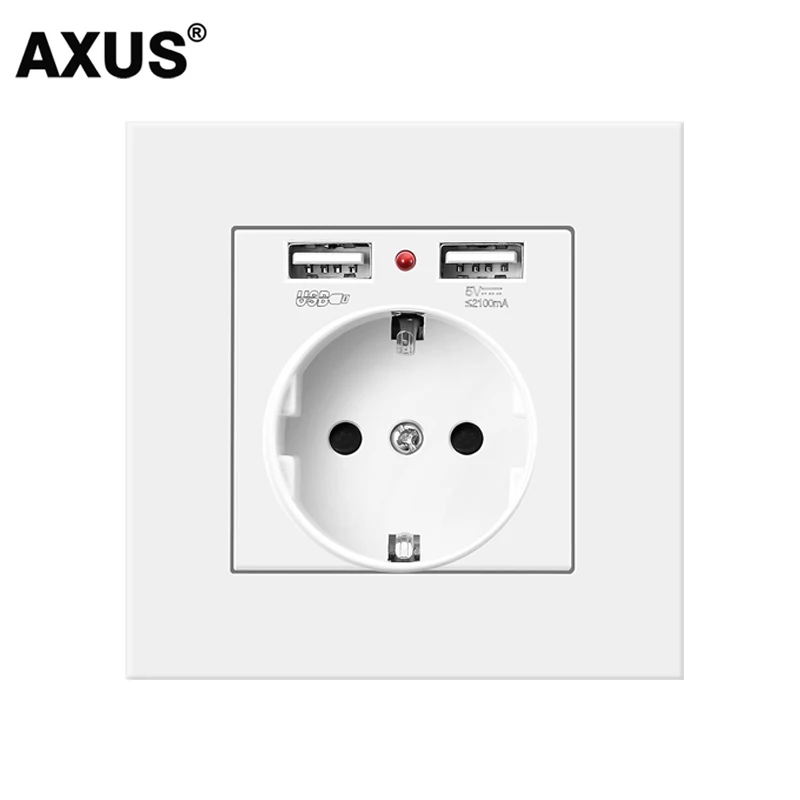 Розетка сетевая AXUS с двумя USB-портами 5 В 2 А со светодиодным индикатором |