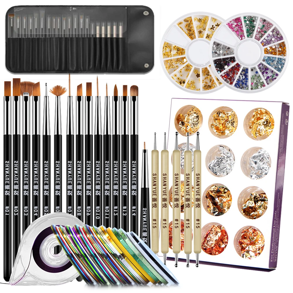 

Nail Pen Designer Teenitor Stamp Nail Art Tool with Nail Painting Brushes Nail Dotting Tool Nail Foil Manicure Tape