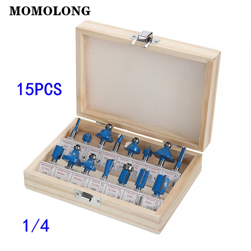 

12/15pcs/set 1/4''/6.35mm Shank Carbide Router Bit Woodworking Milling Cutters For Wood Cutter Engraving Cutting Tools