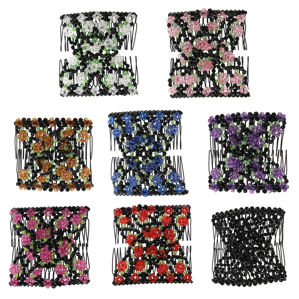 

1PC Vintage Flower Bead Stretchy Hair Combs Accessories Double Slide Metal Comb Elasticity Clip Hairpins for Women Headband