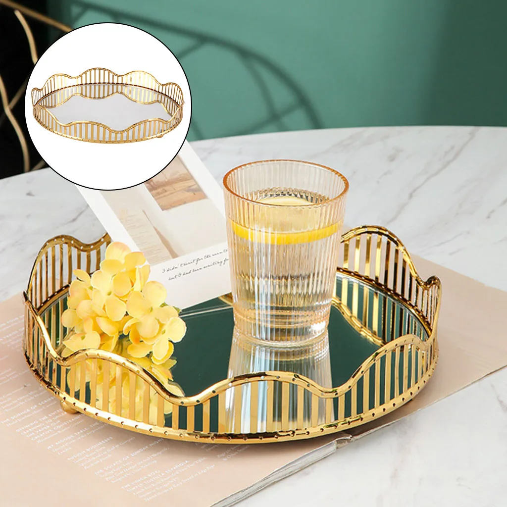 

Cosmetic Tray Decorative Glass Vanity Mirrored Jewelry Trinket Organizer Trays Storage Vanity Makeup Tray Decorative Trays
