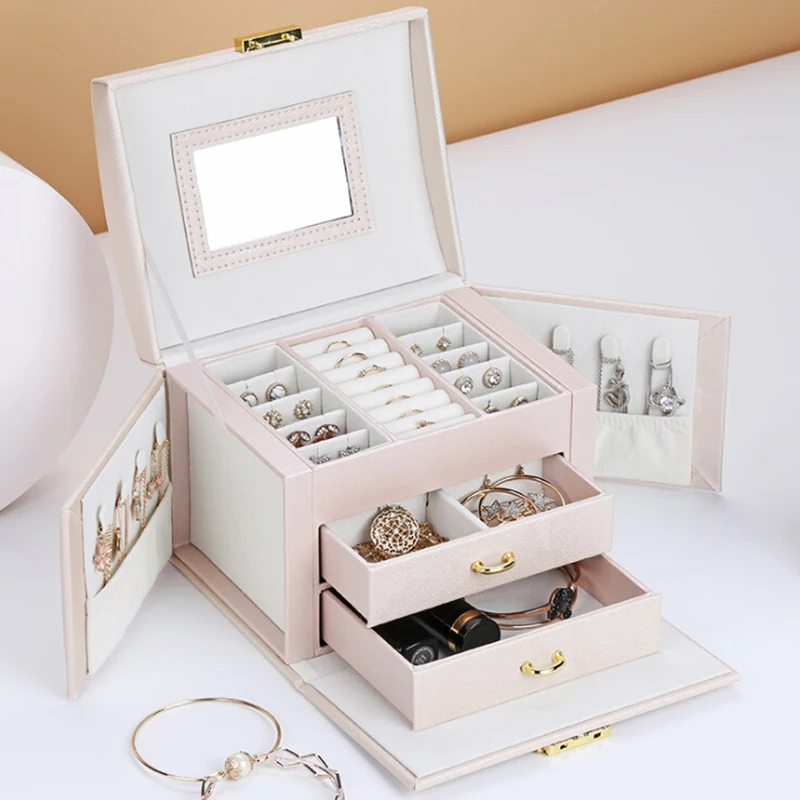 

Large Jewelry Packaging & Display Box PU Leather Multi-layer Jewelry Box Necklace Cosmetic Box Jewel Case Upscale Organizer 2020