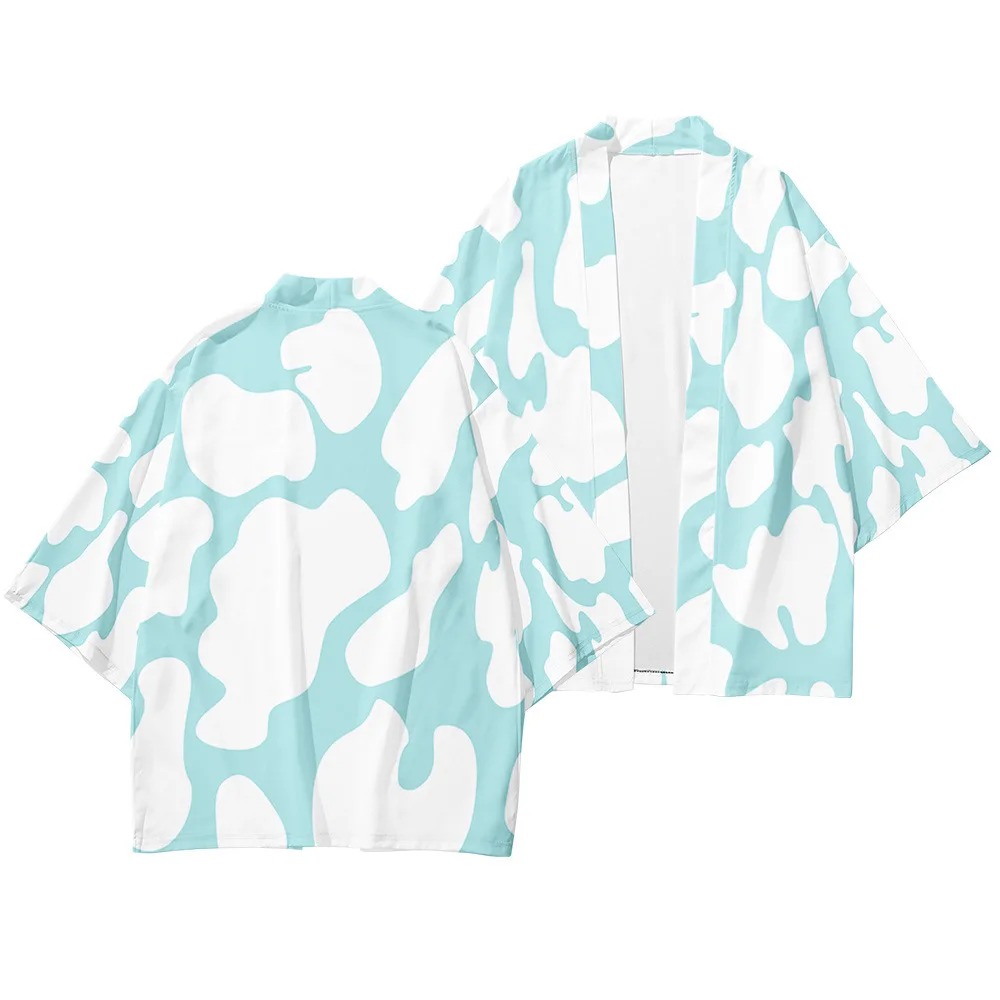 

2021 Осень Весна кимоно Харадзюку японский модный светильник синее кимоно с принтом кардиган и брюки комплект Haori Оби японская одежда