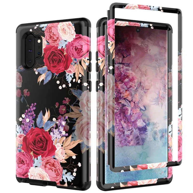 Передняя и задняя 360 градусов полный корпус защитный чехол для samsung note10 Plus мраморный цветок блестящий PU силиконовый ударостойкая гибридная Броня