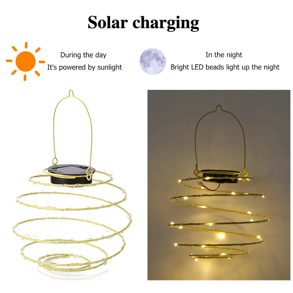 

2pcs LED Solar Spring Light Outdoor Hanging Wrought Iron Spiral Lighting Lamp Outdoor Hanging Solar Powered LED Craft Decor